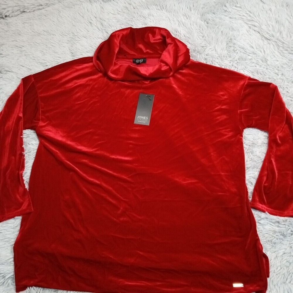 Jones New York Shirt Womens XL Fire‎ Red Blouse Top Evening Career High Neck New